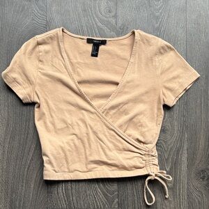 Women’s Forever 21 Nude Wrap Crop Top | Short Sleeve Tie Side V-Neck | Size S